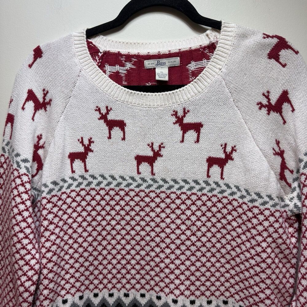 Rustic Cabincore Christmas Sweater Scoopneck Reindeer XL Bass Holiday Fair Isle
